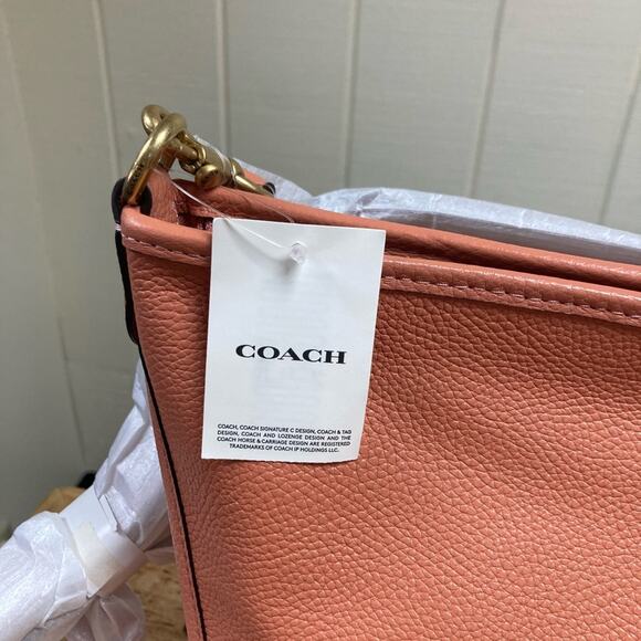 New Coach Purse Coral Pebbled Leather Shoulder Bag Crossbody - Picture 3 of 12